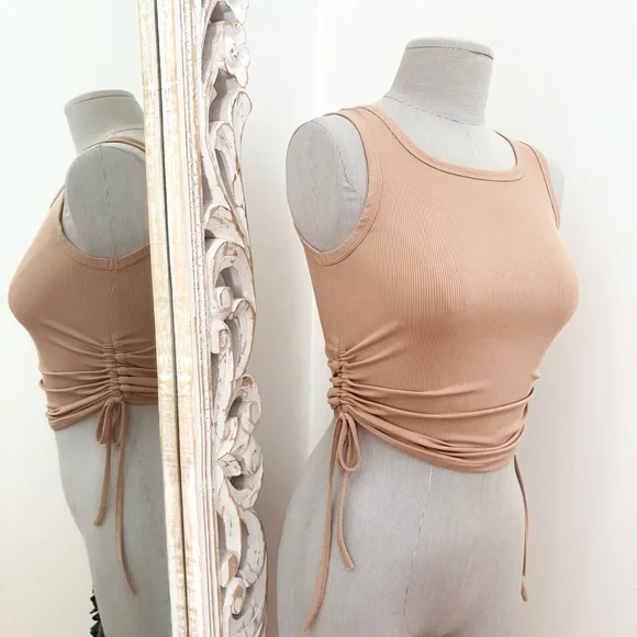 Tan/Beige Basic Ribbed Tank Top - Picture 8 of 9